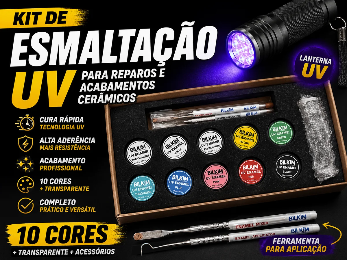 Kit BILKIN | Esmaltação UV para reparos e acabamentos Cerâmicos: Solução comercializada pela Fesmo